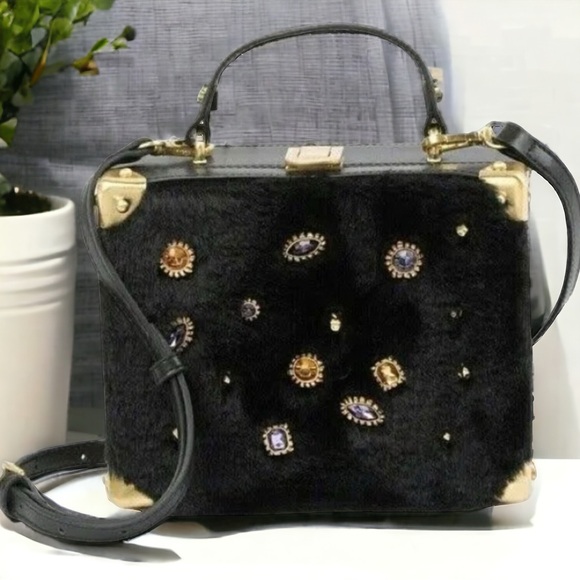 Sam Edelman Carressa Faux Fur Shoulder / Crossbody Bag with Jewels - Picture 1 of 15